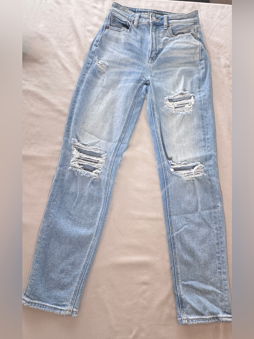American Eagle Outfitters Light Blue Ripped Straight Leg Jeans